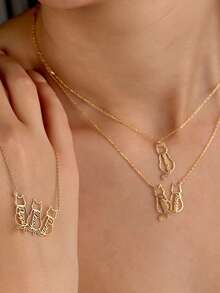 Personalisierte minimalistische elegante Mode-Katzenanhänger-Halskette mit englischem Buchstaben-Namen, Familienversion, Paarversion, 18K vergoldeter Edelstahl, Gold- und Silberfarben erhältlich, exquisiter vergoldeter Schmuck, geeignet für Paar, Freunde, Familie - individueller Text/Name - ideales Geschenk zu Weihnachten, Valentinstag, Geburtstag, Jahrestag - eleganter Schmuck für ihn und sie - Verschiedenfarbig - Übersicht 5