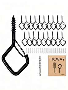 20 Diamond-Shaped Hooks, Outdoor Lamp Hooks, Wall-Mounted Hooks For Hanging Plants, Hanging Flower Pots (Rhombus-Black, White)
