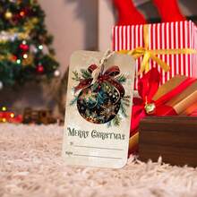 50 قطعة من علامات الهدايا الفاخرة للعيد المجيد مع حبل الكتان - ملصقات عطلة لتغليف الهدايا، أكياس الحلوى، ديكورات الحفلات - علامات هدايا معلقة، إكسسوارات عيد الميلاد، ديكورات عيد الميلاد، بيجامات عيد الميلاد، هدايا عيد الميلاد، ديكور عيد الميلاد