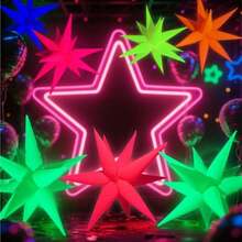 6Set 72Pcs UV Neon Glow Balloon Neon Foil Explosion Star Balloons Kit Cone Balloons Blacklight Reactive Fluorescent Balloon Glow In The Dark Party Supplies For Birthday Wedding Decoration