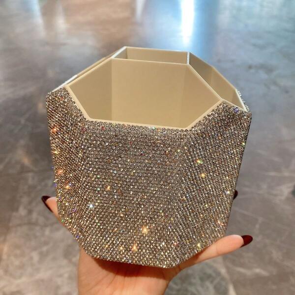1 Stück Premium Diamant-besetzter Make-up Pinsel Aufbewahrungseimer, Großer Mehrgitter-Lippenstift Augenbrauenstift Finishing Box