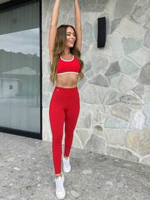 Women's 2-Piece Fitness Kit – Top, Shorts And High-Waisted Leggings - 紅色 - 查看 7