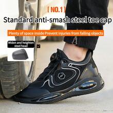 Steel Toe Work Shoes For Men - Slip-On Work Sneakers With Kevlar Midsole, Lightweight Cushioned TPU Sole, Anti-Slip & Puncture Resistant, Lazy Button Design For All-Season Wear - Đen và trắng - Xem 4