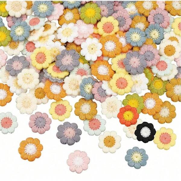 50 piezas de parches de flores de margarita de colores mixtos para coser, parches bordados de margarita colorida de 0.75 pulgadas para coser, aplicar, tejer, accesorios de disfraz para manualidades, ropa, vestidos, sombreros