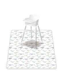 1件鲸鱼图案婴儿防溅垫，适用于高脚椅下方，可水洗防水垫，也可作脏垫和桌布使用。
