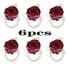 Corsage de poignet élégant pour demoiselle d'honneur - Rose/Rouge, parfait pour les mariages et les fêtes