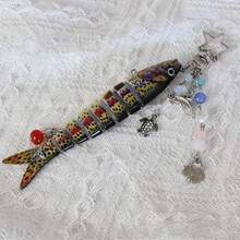 1 件鱼钥匙扣 - 渔夫钓鱼创意诱饵钥匙扣母亲节父亲节礼物汽车配件可爱哥特 Y2k 包挂绳带身份证夹汽车配件包饰圣诞节