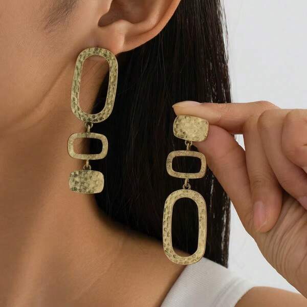 1 Paar goldene quadratische geometrische Anhänger Ohrringe, Essentials für Büro und Geschäft, Schmuckzubehör