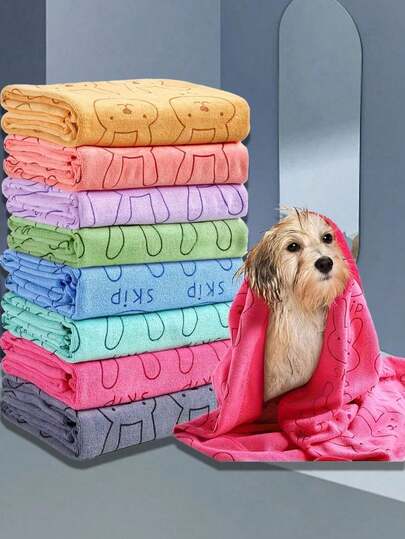 1pc Colorful Ultra-Soft Microfiber Pet Towel - Quick Drying Pet Grooming Bath Towel, Foldable With Playful Bone Pattern - Suitable For Small & Large Dogs And Cats Bathing And Drying, Happy Puppy Play