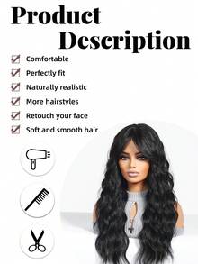 24 Zoll schwarze mittelgescheitelte lange lockige Haare, elegante Damenperücke, hitzebeständige synthetische gewebte Perücke, perfekt für Urlaubsreisen, Partys, Rollenspielakteure, Halloween und Weihnachten Alltagskleidung, Halloween Perücke, Mädchen Urlaubsgeschenk