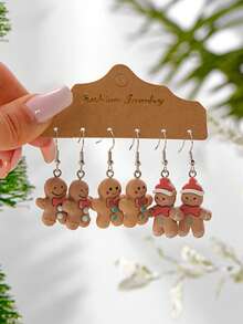 Conjunto de 6 brincos de resina de gengibre de Natal, elegantes e fofos, adequados para mulheres usarem ou presentearem no Natal