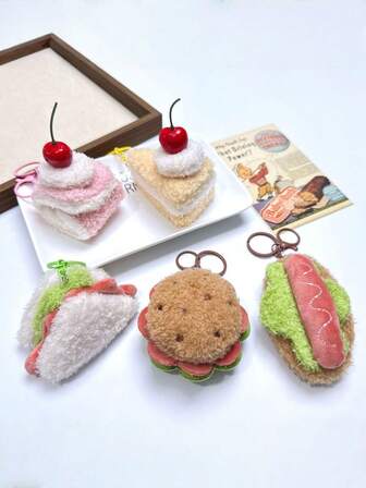 1PC Dessert Cake Pendant Hamburger Hot Dog Sandwich Simulation Food Keychain Creative Doll Bag Pendant