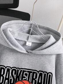 青少年男孩篮球图案印花保暖连帽卫衣