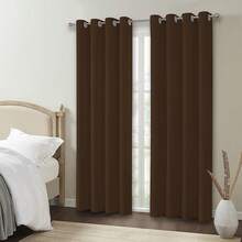 VEHEDE Cortinas Opacas de Color Beige Claro para salón, Cortinas térmicas, protección contra el frío, con Ojales, Cortinas Opacas, separadores de Habitaciones, 229 x 140 cm, Juego de 2 Unidades - Marrón - Ver 8