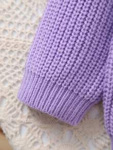 Baby Girls' Knitted Sweater With Delicate "Big Sister" Embroidery And White Flower Pattern, Soft And Warm - Purple - View 7