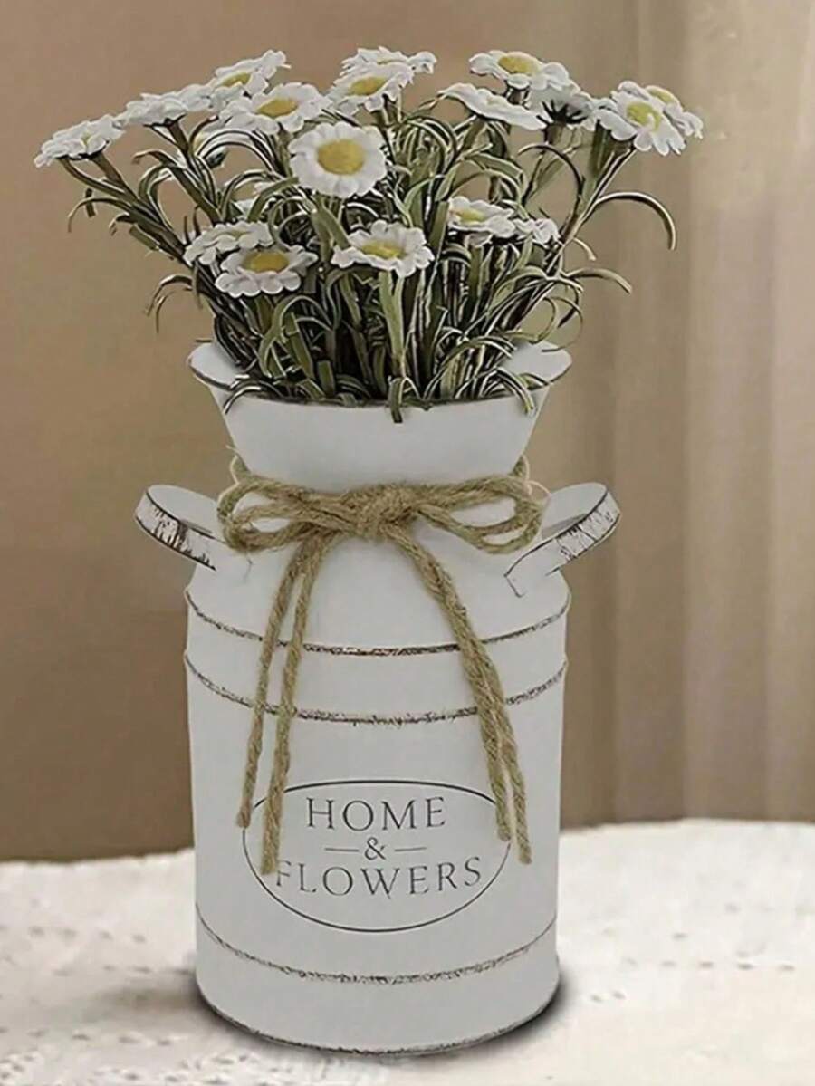 OBOVAY Vintage Bauernhaus Metall verzinkter Vase - Rustikale abgenutzte cremefarbene Milchkanne mit "Home Flowers" Etikett, sortierte Stil Eisen Vase Geschenktüte, perfekt als Mittelpunkt und Heimdekoration Raumdekoration Blumenvase Glasvase
