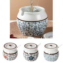 Borcan ceramic cu untură de porc, sticlă de condimente ceramice în stil tradițional chinezesc japonez, cu capac, lingură, recipient de condimente rezistent la temperaturi ridicate, accesorii de bucătărie, consumabile pentru petreceri de Crăciun, cină în familie