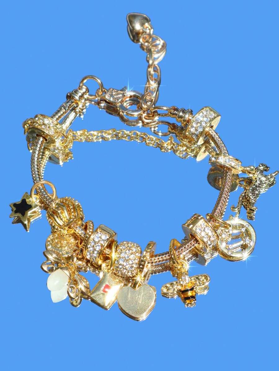 1 chiếc vòng tay họa tiết báo, ong, ngôi sao - Vòng tay họa tiết báo thời trang, vòng tay ong cổ điển, vòng tay đom đóm trái tim, vòng tay phong cách cổ điển