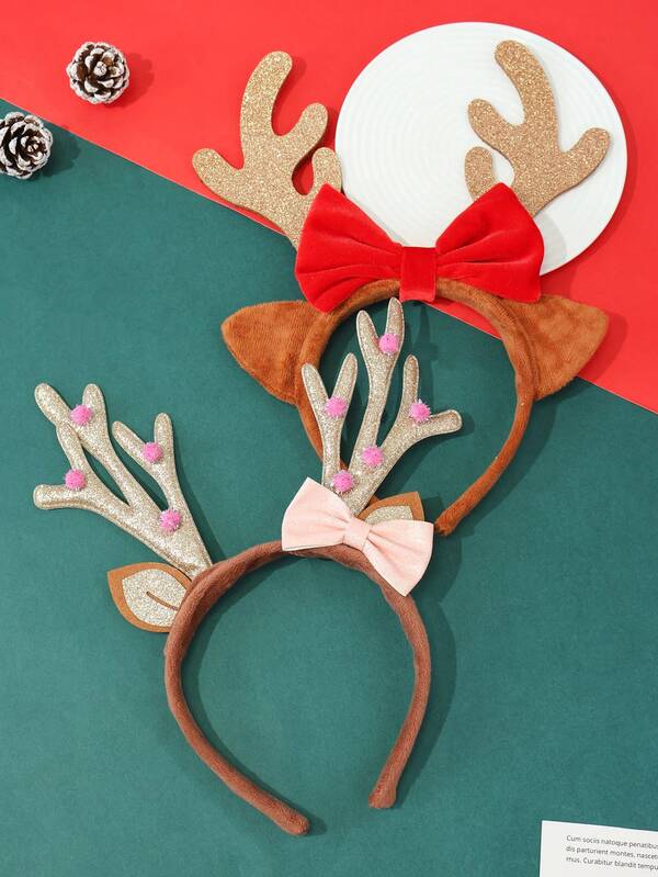 1 Stück Süßer und charmanter Weihnachts-Haarschmuck/Haarband für Frauen, glänzende Hirschgeweih-Imitation/Schleife/bunte Bommel Dekoration, 3D Haarband, Weihnachtsparty Kostüm Haarband/Foto Requisite, Schönheit, Haarband, Diadema, Haarreifen
