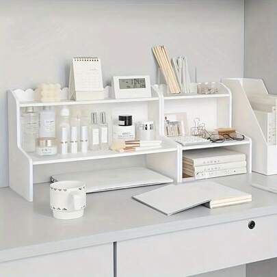 Office Storage Rack With Wooden Display Shelf-Crafted From Practical Wood Composite Material, It Assembles And Disassembles Effortlessly Without Drilling. The Multi-Tier Desktop Storage Rack Features A Tiered Shelf Design To Maximize Space Utilization And Enhance Storage Capacity. Its Multi-Level Shelving Is Ideal For Organizing Books And Cosmetics, Making It Equally Suitable For Home And Office Use. The Tiered Structure Maximizes Space Utilization, Significantly Increasing Storage Capacity. The Dust-Proof Desktop Organizer Protects Your Belongings, Offering An Exceptional Storage Solution Whether Organizing Cosmetics, Office Supplies, Or Tidying Bedrooms And Living Rooms.