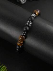 Men's Fashionable Hematite Protection Bead Bracelet, Lapis Lazuli & Tiger's Eye & Malachite Healing Confidence Jewelry, Halloween Gift, Christmas Gifts For Father, Husband, Son