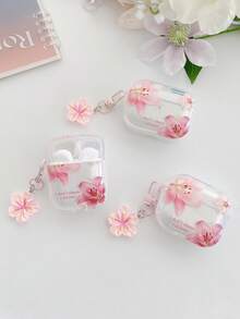 Lily Flower Earphone Case Cherry Blossom Earphone Case "I Don't Chase, I Attract" Slogan Earphone Case Transparent Earphone Case With 1 Pink Flower Hanging Chain Compatible With: Case, Headphones, Pro 3 Case, Pro (2nd Generation), 3, Pro, 1/2, 4 Case Cover - Multicolor - View 3