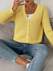 2025 Autumn And Winter Casual Daily Solid Color Button Knitted Cardigan