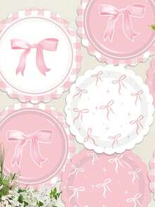 10pcs Pink Bow Party Plates,Bow Birthday Party Supplies,Pink Bow Party Decor For Bachelorette Bridal Engagement Cute Plates Bachelorette Party Decor - Hồng - Xem 4