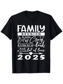 Retro 2025 Family Reunion Funny 'A Little Bit Of Crazy' T-Shirt For Boys And Girls, Soft Breathable Cotton, Short Sleeve Tee, Family T-Shirt, Boy Girl 3-13Y - 黑色 - 查看 1