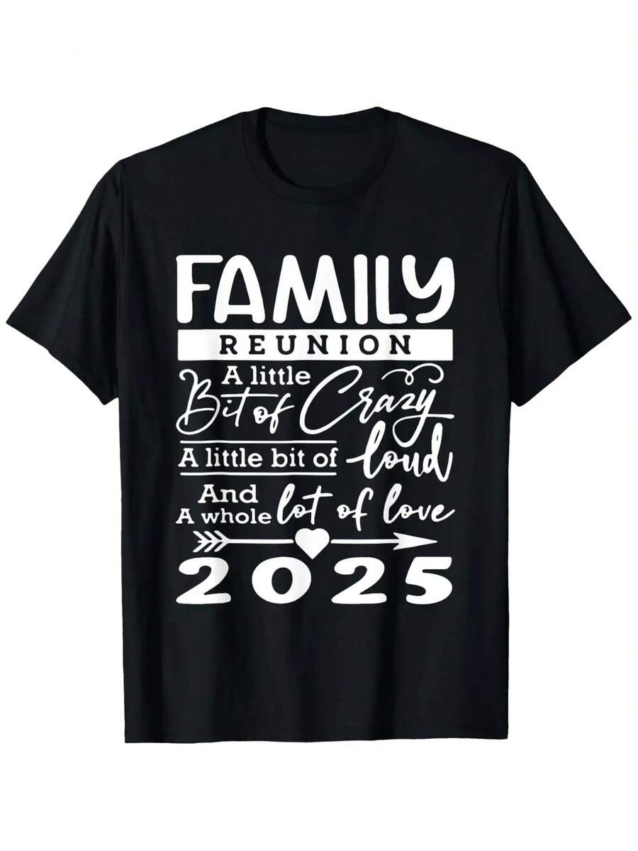 Retro 2025 Family Reunion Funny 'A Little Bit Of Crazy' T-Shirt For Boys And Girls, Soft Breathable Cotton, Short Sleeve Tee, Family T-Shirt, Boy Girl 3-13Y - 黑色 - 查看 1