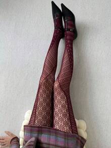 1pc Autumn/Winter Niche Angora Red Cyberpunk Fishnet Tights, Anti-Snag Leggings For Women