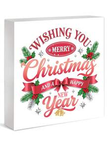 1 buc/4 buc Elemente de Crăciun și Design de Binecuvântare cu Text - Ornament de Decor Pătrat din PVC pentru Desktop, Cadouri de Crăciun, Cadouri Excelente pentru Femei, Decorare, Potrivit pentru Acasă, Raft de Cărți, Desktop, Decorare de Birou