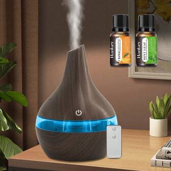 Send 2 Oils,300ml Essential Oil Diffuser Humidifier, Ultra Quiet With Auto Shut-Off & Soothing 7-Color LED