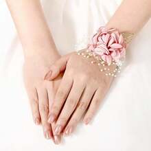 Corsage de poignet élégant pour demoiselle d'honneur - Rose/Rouge, parfait pour les mariages et les fêtes