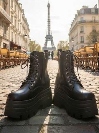 10厘米厚底系带踝靴，女士休闲时尚，增高鞋，适合秋冬