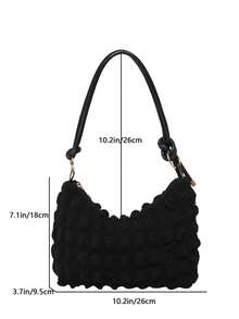 1pc Fashionable Solid Color Pleated Bubble Shoulder Bag, Casual & Versatile Women Shoulder Bags - Black - View 2
