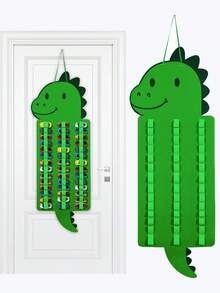 1PC Dinosaur Shaped Car Organizer, Kids Wall Hanging Toy Storage For Matchbox Cars, Green Felt Race Car Display Holder, Nursery Playroom Wall Decor With Individual Pockets.