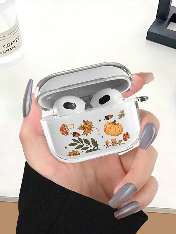Étui de protection transparent/noir pour écouteurs - motif de feuille d'érable, citrouille, pomme de pin, compatible avec 4/1/2/3/Pro/Pro2