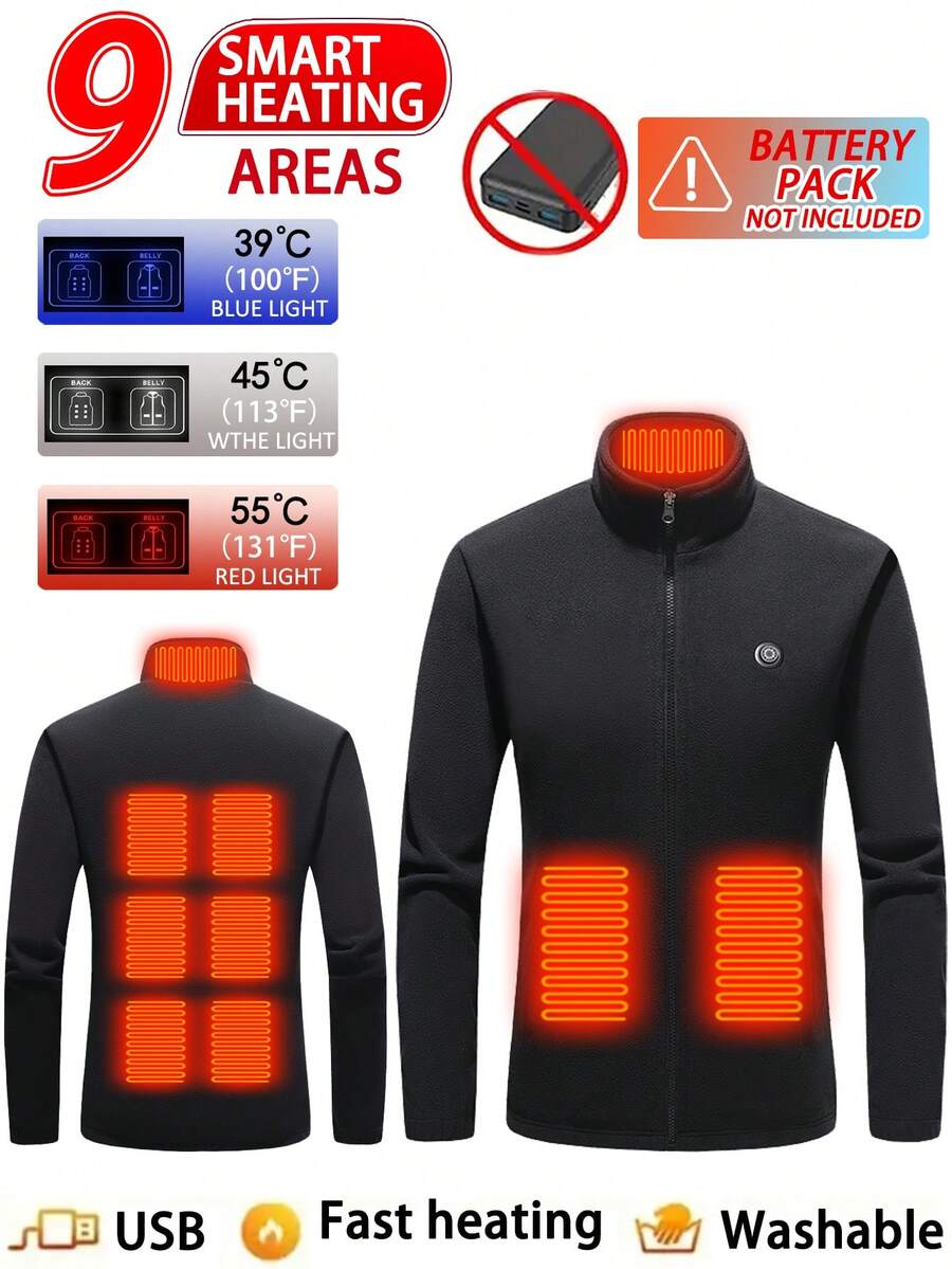 Women's Casual Solid Color Long Sleeve Zipper Pocket Hooded Heating Jacket, Thermal Lined