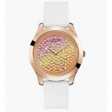 Guess Reloj para mujer con esfera de cristal plateado y correa de goma rosa y blanca - W1223L1/W1223L3
