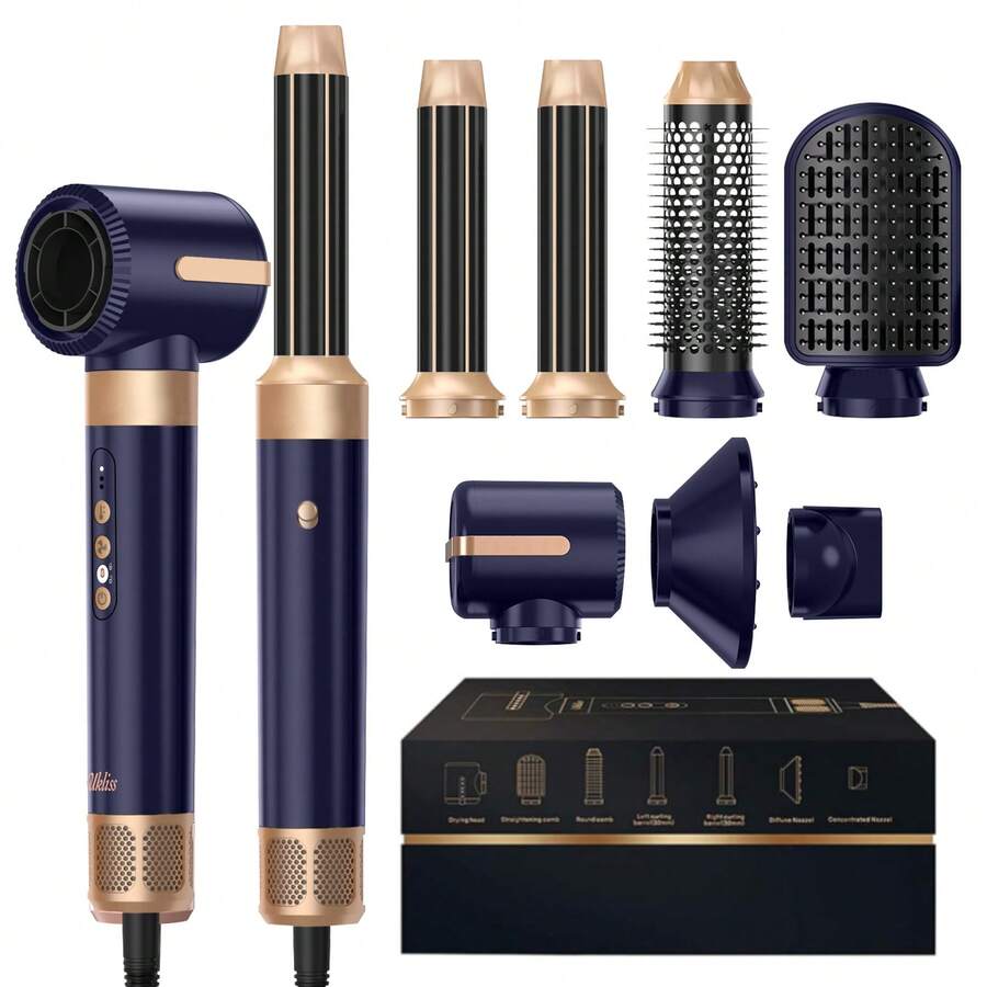 UKLISS Multifunctional 7-In-1 Hair Dryer Brush - Air Styler, Speed 110000RPM, Can Quickly Dry And Style, 7 Detachable Portable Accessory Heads: Straight And Curly Hair Can Be Done In One Go, Optimized For Beginners, Suitable For Home Travel, Summer, Hair, Couples And Holidays - 英規插(220-240V) - 查看 1