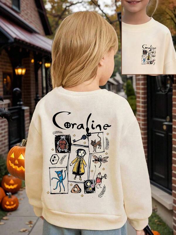 Tween Girls Young Girls Leopard Print Bow Cherry Lettering Print Casual Round Neck Fashionable Long-Sleeved Sweatshirt