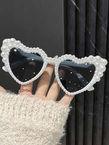 1pc White Bridal Headband Accessory With Faux Pearl Decor, Wedding Reception, Bride Farewell Gift, Bridesmaid Gift, Summer Beach Honeymoon Photo Decoration Glasses