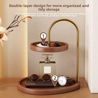 2-Layer Jewelry Storage Rack Tray Home Bedroom Entrance Key Aromatherapy Storage Table Top Decoration Display Rack For Food, Jewelry, Rings, Cosmetics, Decorative Trinkets, Perfume Bottles, Small Plants And Candles, Versatile Organizer For Countertop And Vanity, Multi-Purpose Display And Serving Tray For Bread And Pastry, Snack Presentation, Party Buffet And Tea Time, Ideal For Daily Household Storage, Living Room, Family Room, Office Desk, Gift For Holidays Like Halloween, Thanksgiving, Christmas, Autumn Entertaining And Seasonal Home Decor