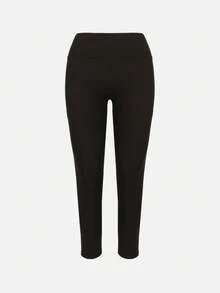 Women's High Waist Ribbed Knit Leggings - Black - View 6