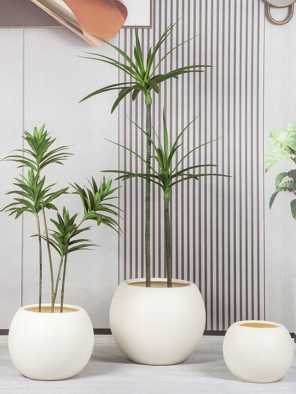 1pc Large Round Plastic Planter, Floor Decoration Pot, Black & White Colors, Multiple Sizes Available, Durable For Indoor & Outdoor Use, Suitable For Home, Patio, Garden Planting