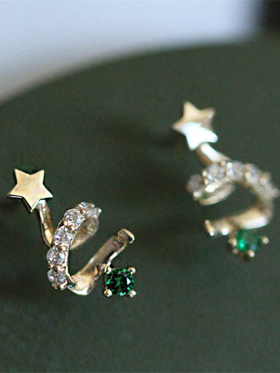 falinne S925 Silver Plated 14K Gold Christmas Tree Stud Earrings For Women, Cute Mini Earrings, Suitable For Christmas Gifts, Tarnish Resistant & Hypoallergenic