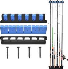 Soporte Horizontal para Cañas de Pescar, Estante de Almacenamiento Para Caña de Pescar de Pared, 6 Agujeros, Adecuado Para Almacenamiento Cañas Pescar, Interior, Cochera, Barcos Pesca (Azul) - Azul - Ver 2