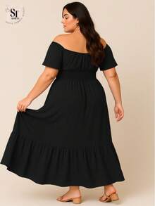 Vestido Longo Plus Size Elegante com Lastex na Cintura e Babado – G2 ao G5 Conforto e Estilo Moderno