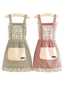 1 pièce Tablier sans manches à fleurs Ditsy avec poche, article de cuisine à la mode, cuisine, salle de bain, maison, fournisseurs de produits ménagers